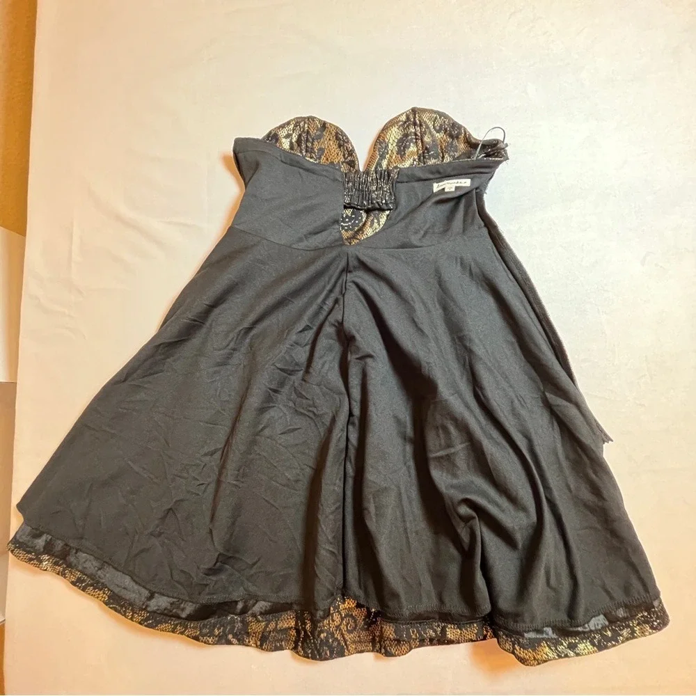 Women's Strapless‎ LoveMarks Dress Small Black/Gold Floral Short Preowned